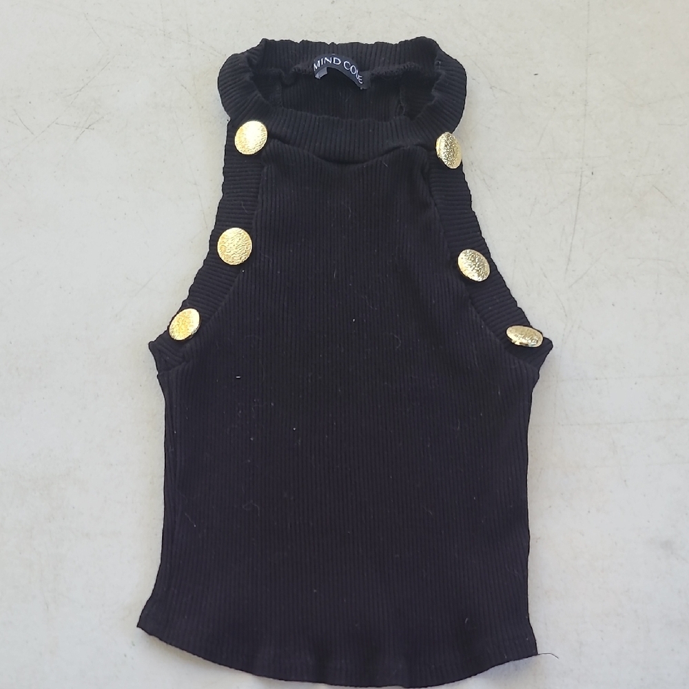Mind Code Black Tank Top with Gold Buttons